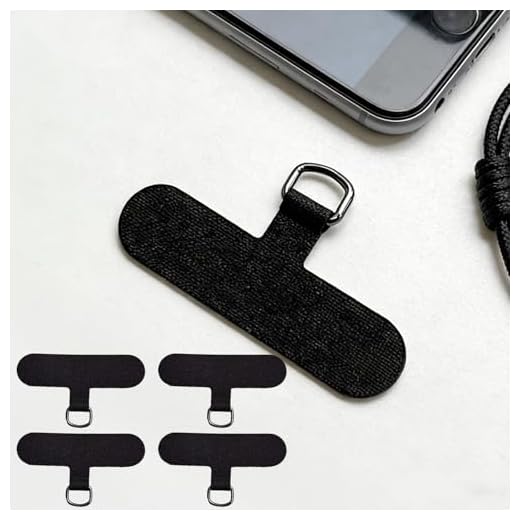Phone Tether Tab, 4 Pack Universal Phone Lanyard Patch Non-Adhesive Insert with Metal Clip for Phone Case, iPhone, Android, Black