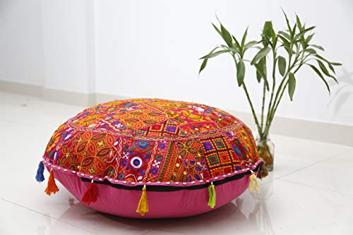 Trade Star Indian Patchwork Pouffe Traditional Home Decorative Cushion cover Handmade Embroidered Cotton Patchwork Foot Stool Floor Cushion Decor made by Indian Artisian(Pattern 1)
