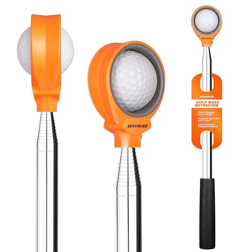 GEAVOUED Pro Golf Ball Retriever with Rubber Loop,9Ft/12Ft/16.3Ft/20Ft Golf Ball Retriever Telescopic,Thicken Stainless Steel Shaft with Rubber Grip Ball Retriever Tool Golf (Orange, 9Ft)