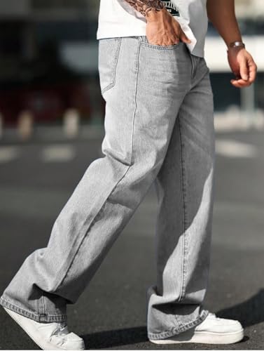 Verdusa Men's High Waist Loose Jeans Baggy Straight Leg Denim Pants Trousers4
