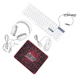 FRCOLOR ホワイトバックライトキーボード マウス エルゴノミックデザイン有線マウス付き ゲーミングオフィス向けアクセサリーキット