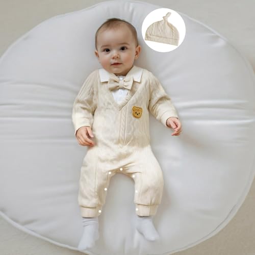 Newborn Infant Baby Boy Outfits Suit Bowtie Bear Embroidery Dress Romper Jumpsuit Gentleman Wedding Clothes Formal2