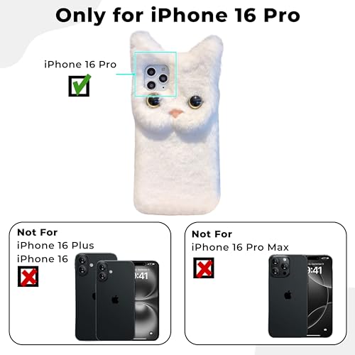 Image of Kraptick iPhone 16 Pro Case - Cute Animal Fur Design Phone Case - Thermoplastic Material Mobile Cover, Durable Protective Phone Cover, Stylish & Lightweight Apple Cover -(White)