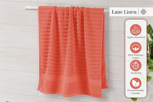 LANE LINEN Bathroom Towels Set - 2 Bath, 2 Hand Towels for Bathroom and 2 Wash Cloths for Body - Highly Absorbent, Soft, Premium 100% Cotton Bath Towel Set for Everyday Use (Set of 6) - Tiger Lily
