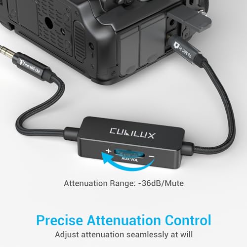 Cubilux 3.5mm Line Level to Microphone Level Attenuator Cable, 1/8-Inch TRS Line Out to MIC in Attenuation Cord for DSLR Camera Camcorder Recorder, 1 Feet