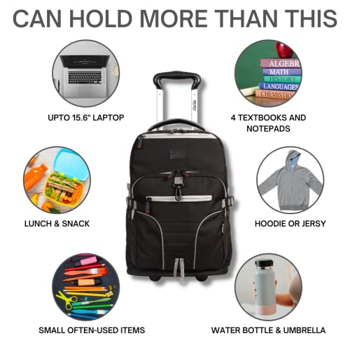 Image of J World Lunar Rolling Backpack. Laptop Bag With Wheels. Wheeled Carry-On Travel Luggage, Black, 19.5 x 13 x 8 Inches