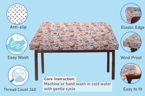 Image of The Furnishing Tree Elastic Cotton Square Dining Table Cover 44x44 in Inches Floral Multicolor on offwhite Base