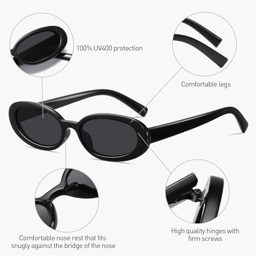 2Pcs Retro Oval Sunglasses for Women Men Trendy UV400 Small Vintage Shades 90's Style Sun Glasses3
