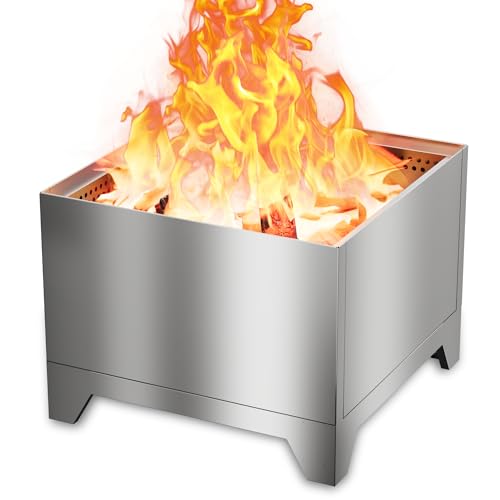 HongTaok Brasero Exterior Sin Humos 50 cm, Cuadrado Brasero Exterior Jardín Estufa, para Camping Jardín Balcón con Bandeja de Cenizas Extraíble, Bolsa Impermeable y Póker Incluidos