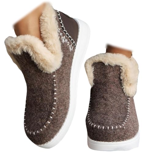 SACFOF Womens Winter Flat Fluffy Snow Boots,Warm Faux Fur Lining ...