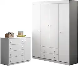 Quarto de Bebê Helena Phoenix Baby Roupeiro + Cômoda Branco