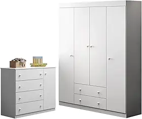 Quarto de Bebê Helena Phoenix Baby Roupeiro + Cômoda Branco