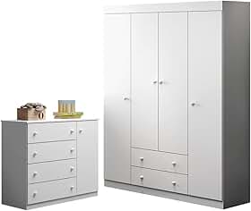Quarto de Bebê Helena Phoenix Baby Roupeiro + Cômoda Branco