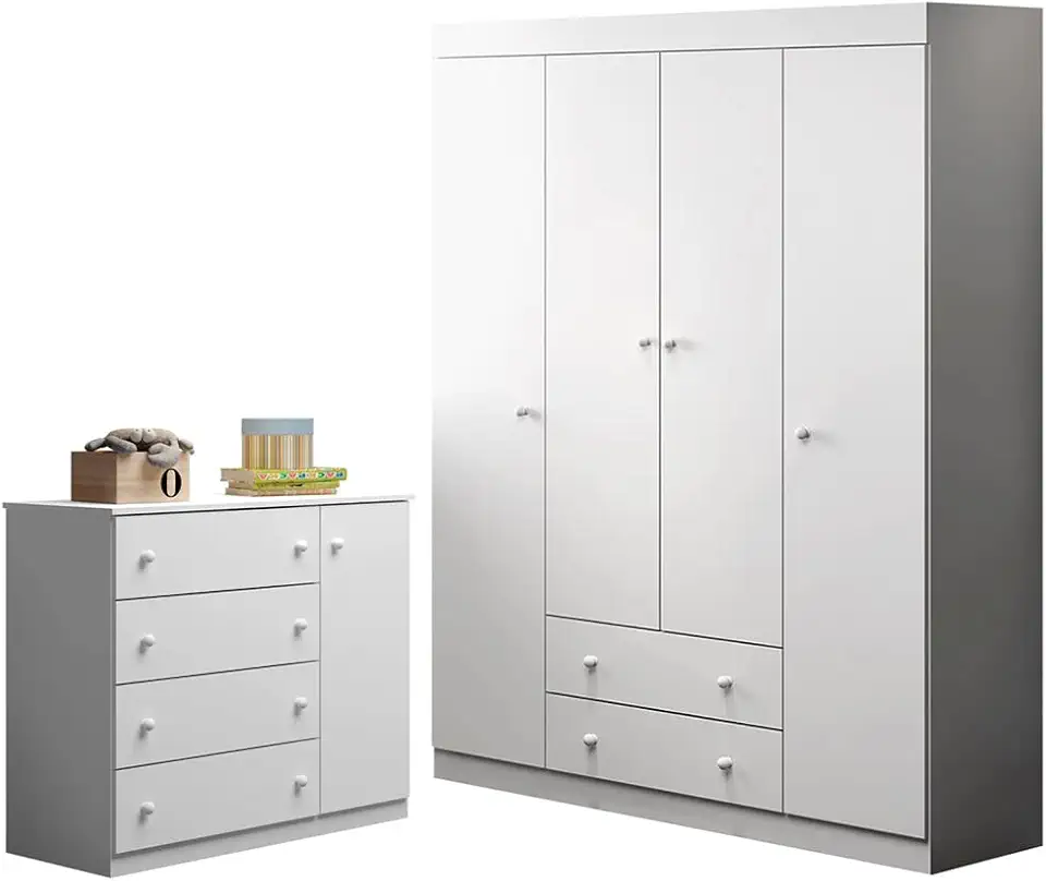 Quarto de Bebê Helena Phoenix Baby Roupeiro + Cômoda Branco