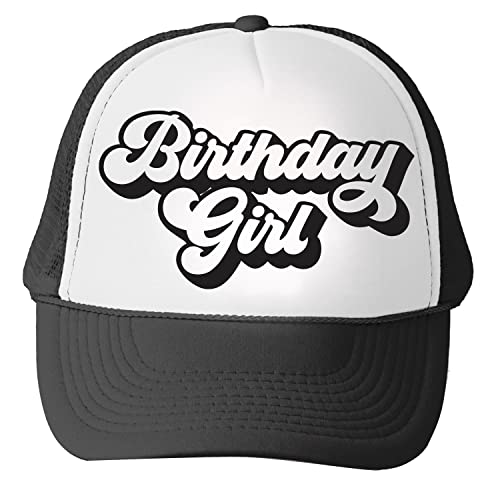 Tees & Tails Birthday Girl Trucker Hat Retro 90’s Black & White Cap
