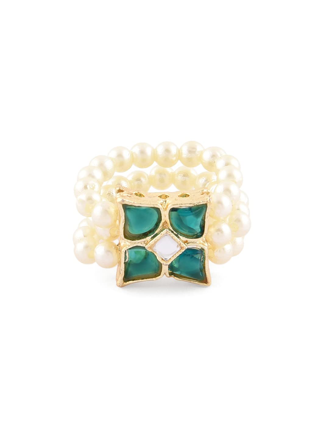 ZAVERI PEARLS Green Kundan & Pearls Beaded Elasticated Fusion Adjustable Ring For Women-ZPFK14735 (B0BDKVGBDB) Amazon Price History, Amazon Price Tracker