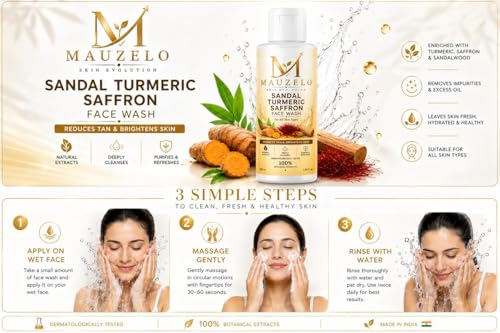 Image of Sandal Turmeric Saffron Face Wash for Men & Women | Deep Cleansing Skin Brightening Face Cleanser | Removes Tan, Dirt & Excess Oil | Natural Botanical Extracts | All Skin Types | 100ml