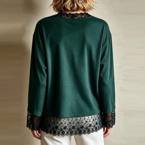 Womens Lace Blouse Relaxed Fit Lightweight Fall Lace Trim Blouses - image 3
