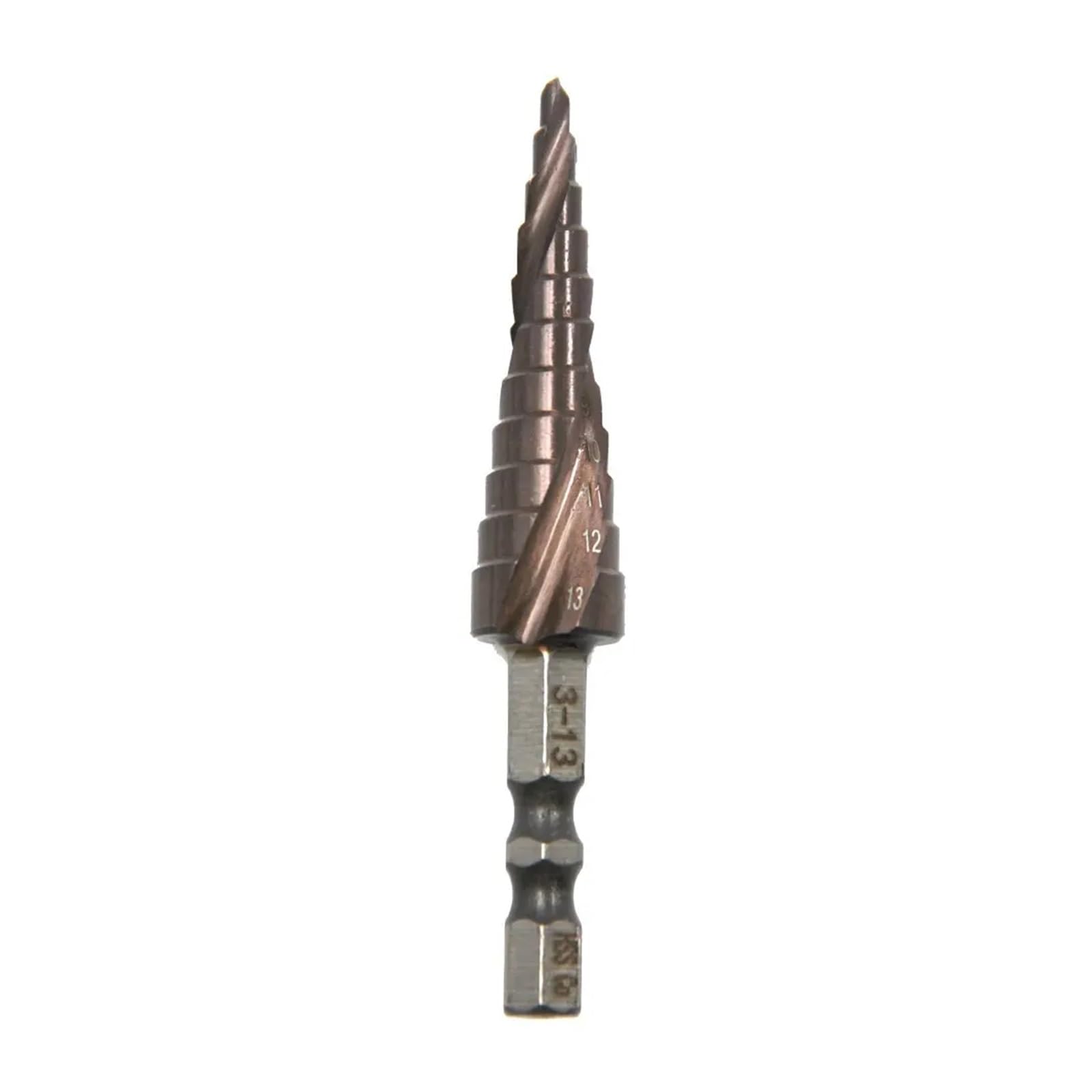 Broca espiral escalonada, Taladro escalonado con espiral hexagonal M35 de 3 y 13 mm con cobalto