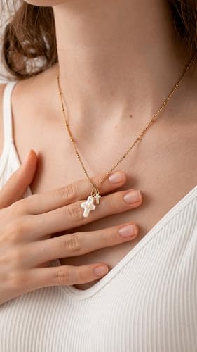 Cross Pearl Necklace for Women - Nature Freshwater Baroque Cross Necklace Gold Cross Pendant Necklace Faith Christian Gifts for Women2