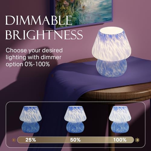 Image of Dawnwake Mushroom Lamp Table Lamp for Bedroom,Small Desk Bedside Lamps for Living Room,Mushroom Decor Cute Mini Modern Mid Century Lamps for Night Stands (Flame Blue)