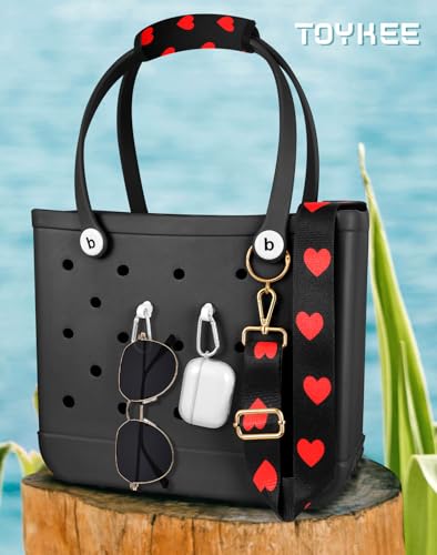 Image of Bag Strap Crossbody Charms for Bogg Bag Accessories - Shoulder Strap Neoprene Luggage Handle Wrap for Suitcase & 2 Key Holders Heart