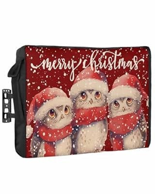 DecorLovee Outdoor TV Cover 80 to 85 Inches Weatherproof & Waterproof, Red Owl Christmas Outdoor TV Enclosure with Remote Control Pocket, Xmas Snowflake Farmhouse TV Screen Protectors for Outside TV