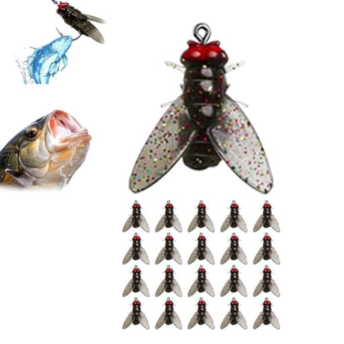 20 Stück Bionic Fly Fishing Bait, Bionischer Fliegenfischer-Köder, 2024 Neu Fliegenhaken Weichköder, Fisch-Lockstoff hinzufügen Angelgerät, Künstliche Fliegenfischer-Köder Kit (Schwarz)