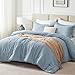 CozyLux Queen Size Comforter Set - 3 Pieces Blue Soft Luxury Cationic Dyeing Bedding Comforter for All Season, Breathable Lightweight Fluffy Bed Set with 1 Comforter and 2 Pillow Shams