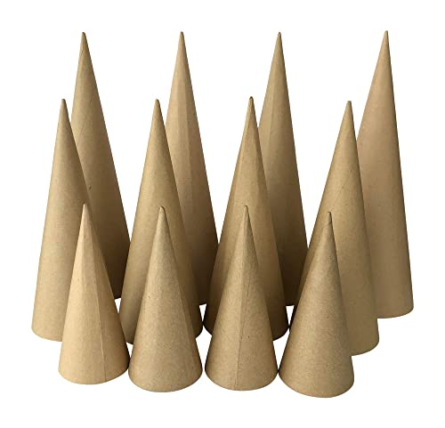 Paper Mache Craft Cones Variety Pack 3 Sizes- 13.75 x 5, 10.63 x 4, 7 x 3 Inches- Set of 12