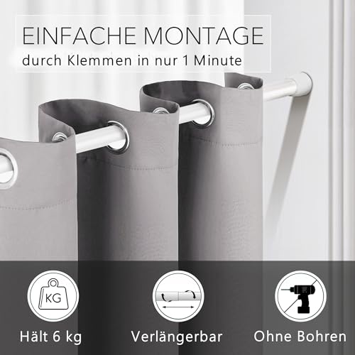 tinycurtains, Thermo Türvorhang mit Teleskopstange, einfache Montage in nur 1 Minute ohne Bohren (Türgardine hellgrau H200 x B150 cm +… – Ansicht 2