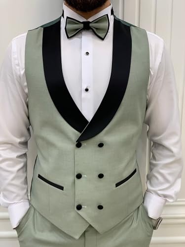Wangyue Men's Tuxedo Suits Slim Fit 3 Piece Suit Peak Lapel Formal Wedding Prom Suits with Bow Tie4