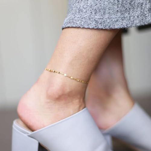 Dainty Ankle Bracelets for Women 18K Gold Plated Satellite Beaded Herringbone Chain Anklets Simple Lip Chain Anklet Minimalist Summer Beach Foot Jewelry Christmas4