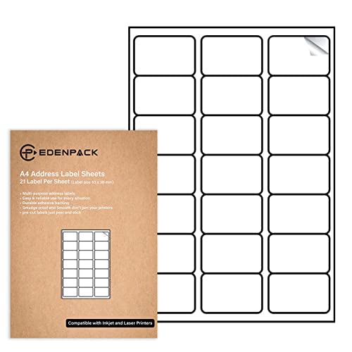 Edenpack 21 etiquetas por folha A4 25 folhas etiquetas de correio imprimíveis para endereços impressoras autoadesivas compatíveis com laser e jato de tinta compatível com etiquetas FBA
