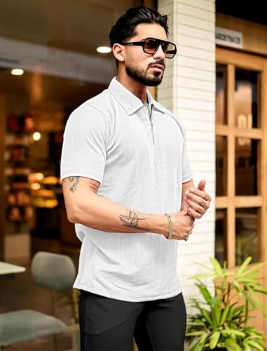 Image of MiraMichi Men's Polycotton Short Sleeve Casual Polo Collar T-Shirt - Lightweight Breathable Classic Polo for Everyday Comfort & Style