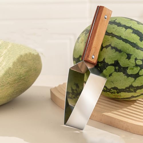 Image of Housoutil Triangle Watermelon Slicer, Stainless Steel Watermelon Cutter Wooden Handle, Melon Slicer Fruit Cutter for Kitchen Gadgets Melon, Cantaloupe, Fruit, Picnic