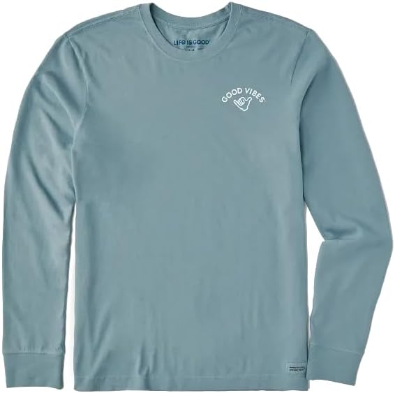 Life is Good. Men's Good Vibes Shaka Long Sleeve Crusher Tee, Smoky Blue