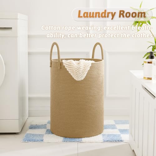 Image of Artfeel Laundry Basket,Woven Cotton Rope Laundry Hamper,80L for Decorative Storage of Dirty Clothes,Toys and Blankets in Bathroom,Baby Room and Living Room
