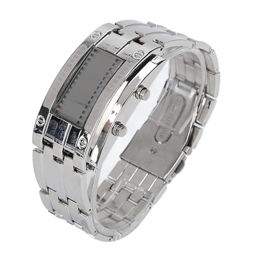 Beufee Reloj para Hombre, Reloj Digital De Moda con Modo De Tiempo Binario, Relojes Digitales LED De Aleación, Reloj De Pulsera Resistente Al Agua para Mujeres Y Hombres(Plata)