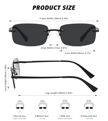 Image of Retro Frameless Rectangle Sunglasses Womens Trendy Narrow Small Frame Spring Hinge UV Protection FZN905
