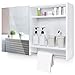 Yorbay Armario de Baño con Espejo Armario de Pared Mueble Baño Pared Almacenamiento para Cocina Salón con 1 Puerta 6 Compartimentos, estantes Regulables de Alturas, MDF Blanco 77x50x17cm
