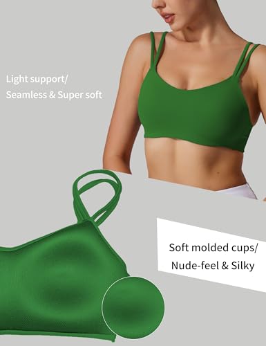 Image of Yoga Sports Workout Bras for Women Seamless Molded Cup Spaghetti Double Strap Bra Wirefree Scoop Neck Tank Top Bras