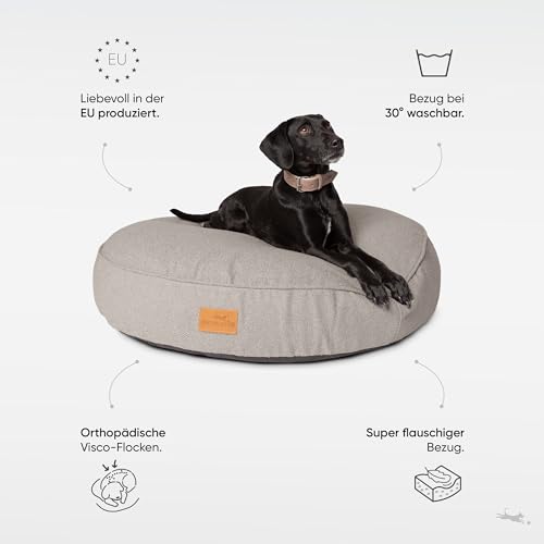 FREUDENTIER Hundekissen XXL rund - Ergonomisches Hundebett Waschbar - Kuschelweicher Hundekorb - Made in EU - Hundekissen Grosse Hunde & Hundebett mittelgroße Hunde (dunkelgrau, 100cm)