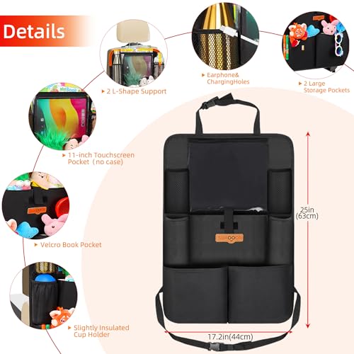 Image of SURDOCA Upgraded Car Organizer with 11-inch Tablet Holder, 8 Pockets, Car Seat Protector for Road Trips - Car Storage and Organizers for Kids, Grey 2PC