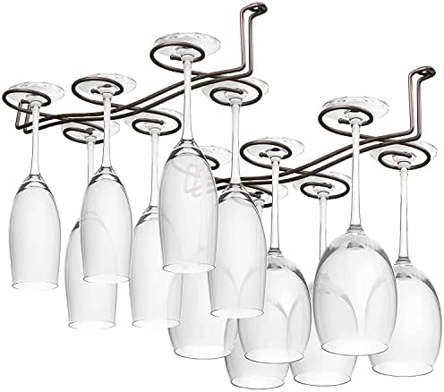 Set Of 4 Wall Mounted Wine Glass Racks - Wrought Iron Under Shelf Hangers For Kitchen, Bar Storage (Black)
