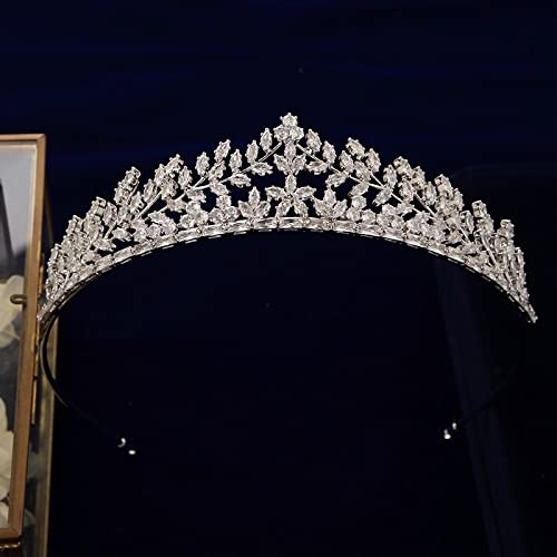 ZYFSHA Biżuteria do włosów Korona Tiary dla kobiet CZ Cyrkonia Brides Tiary Korony Cyrkon Kryształowe nakrycia głowy Ślubne akcesoria do włosów Opaska do włosów dla druhny,