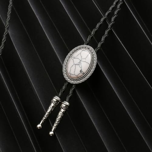 Image of AZORA Western Cowboy Bolo Tie Men Leather Necktie Leather Cord Turquoise Stone Bolo Ties for Men Women