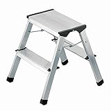 Hailo 4321-001 - Escabel plegable de aluminio (2 escalones), color plateado