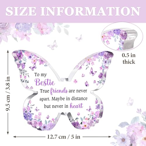 Image of Gifzy Bestie Best Friend Friendship Gifts for Women, Unique Purple Butterfly Acrylic Plaque Desk Decor, Bestie Best Friend Birthday Gifts for Women Friendship for Bff Bestfriend, 5 x 5 x 0.5 inches