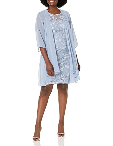 Image of Alex Evenings Women's Short Embroidered Dress with Illusion Jacket